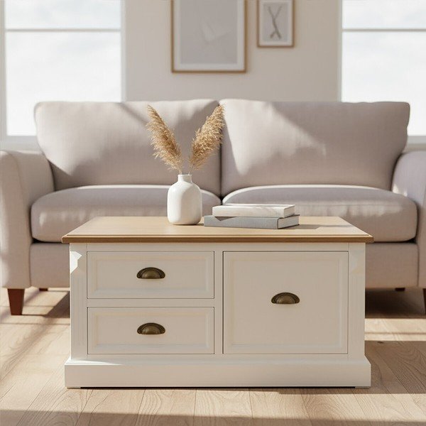 Bijeli stolić za kavu u dekoru jelke 90x90 cm Hardwick – Premier Housewares-image-1