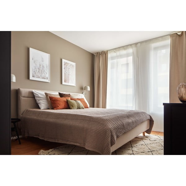 Bež tapecirani bračni krevet s prostorom za odlaganje s podnicom 160x200 cm Lotte – Meise Möbel-image-1