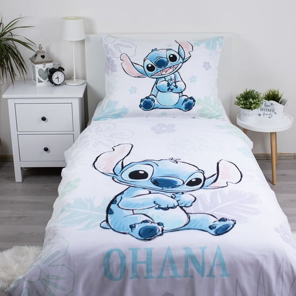 Bijela pamučna dječja posteljina za krevet za jednu osobu 140x200 cm Lilo and Stitch "Ohana White" – Jerry Fabrics-image-1