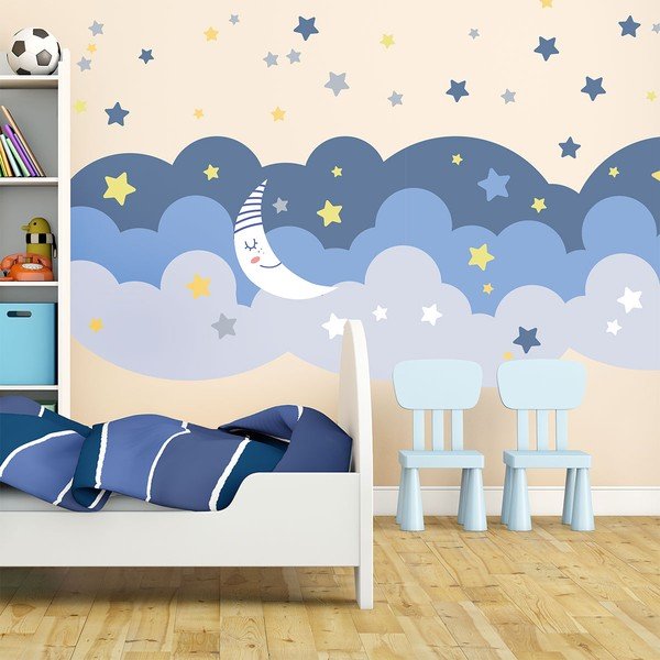 Zidna samoljepljiva naljepnica Ambiance Scandinavian Clouds With Stars And Moon-image-1