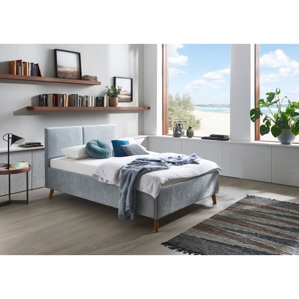 Svijetlo plavi tapecirani bračni krevet s podnicom 140x200 cm Piano – Meise Möbel-image-1