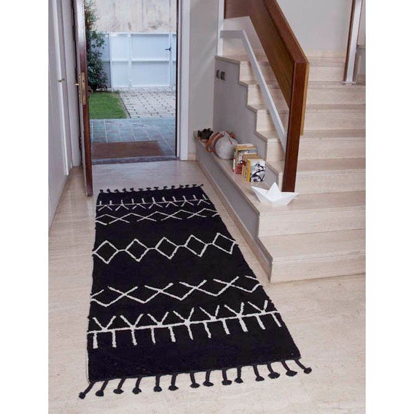 Crna periva/ručno rađena staza od mješavine pamuka 80x230 cm Bereber Black – Lorena Canals-image-3