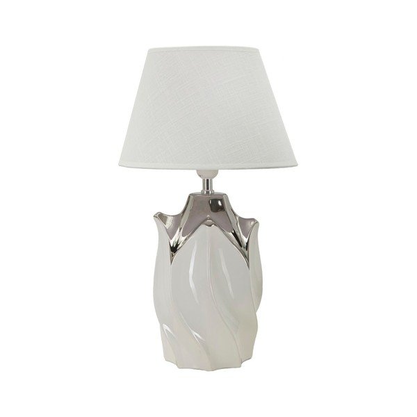 Bijela/u srebrnoj boji stolna lampa keramička s tekstilnim sjenilom (visina 51 cm) Shiney – Mauro Ferretti