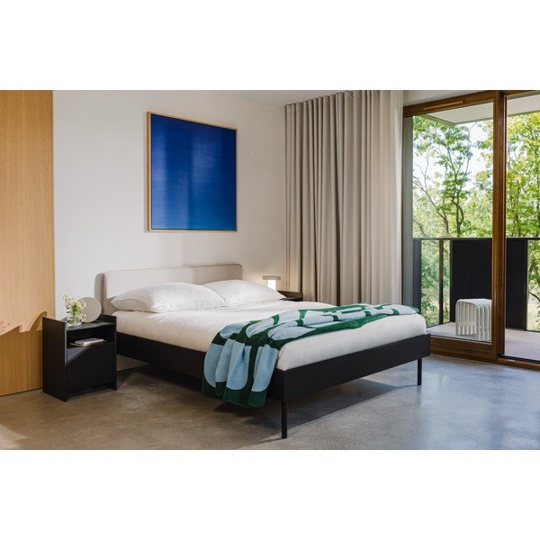 Crni tapecirani/od iverice bračni krevet s podnicom 180x200 cm Streiko – noo.ma-image-3