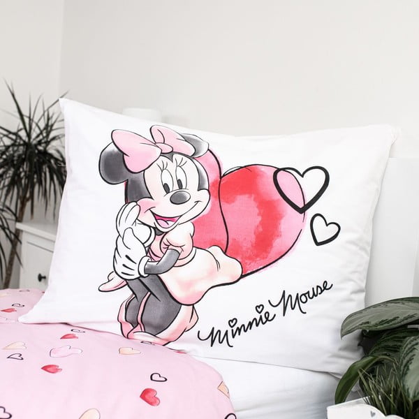 Bijela/ružičasta pamučna dječja posteljina za krevet za jednu osobu 140x200 cm Minnie "White" – Jerry Fabrics-image-3