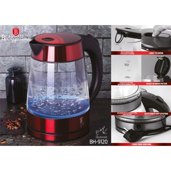 Crveno kuhalo za vodu 1,7 l Burgundy Metallic Line - BerlingerHaus-image-3