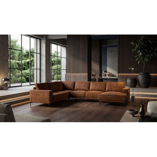 Konjak smeđa kutna garnitura od imitacije kože (s desnim kutom/u obliku slova "U") Copenhagen – Scandic-image-1