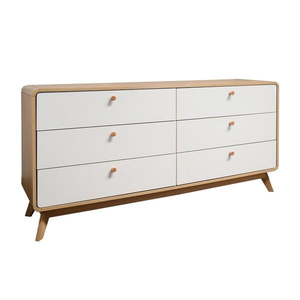 Bijela/u prirodnoj boji niska komoda u dekoru hrasta 150x74 cm Caitlin – Støraa-image-2