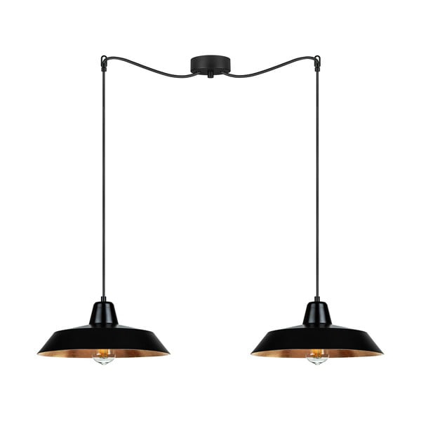 Crna dvodjelna viseća lampa s detaljima u boji bakra Sotto Luce Cinco