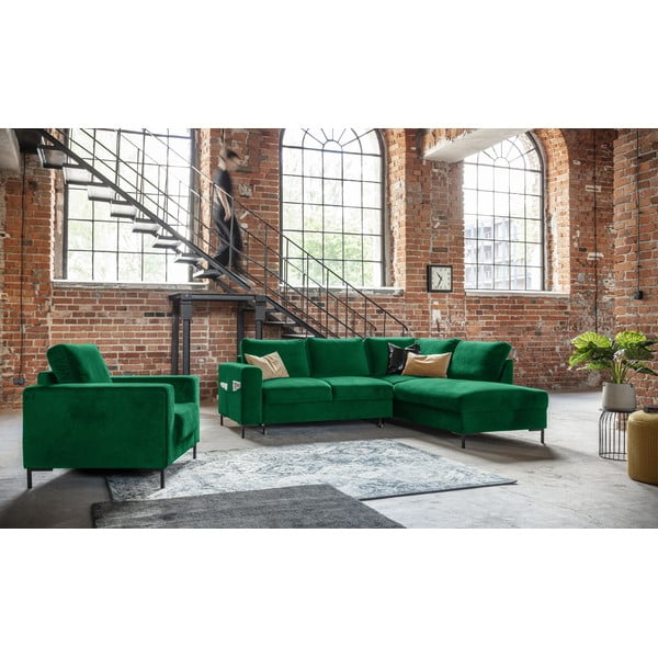 Tamno zelena baršunasti sklopiva kutna garnitura (s desnim kutom) Lofty Lilly – Miuform-image-1