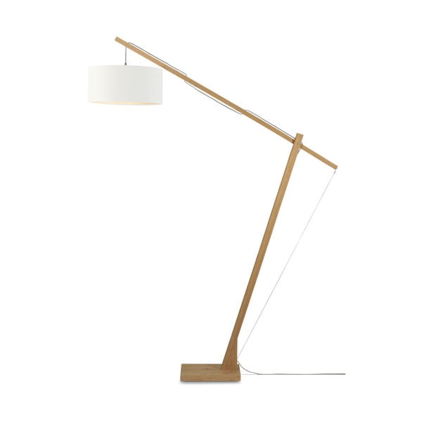 Podna svjetiljka s bijelim sjenilom i Good &amp; Mojo Montblanc konstrukcijom od bambusa