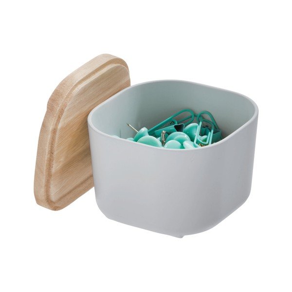 Siva kutija za pohranu s poklopcem od drveta paulovnije iDesign Eco, 9 x 9 cm-image-2