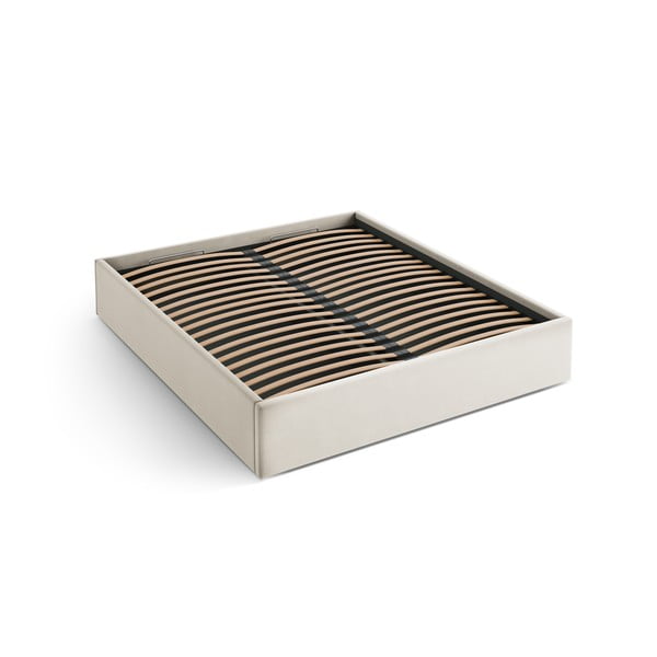 Bež tapecirani bračni krevet s prostorom za odlaganje/bez uzglavlja s podnicom 160x200 cm Susan – Micadoni 