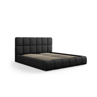 Crni tapecirani bračni krevet s prostorom za pohranu s podnicom 180x200 cm Bellis – Micadoni Home