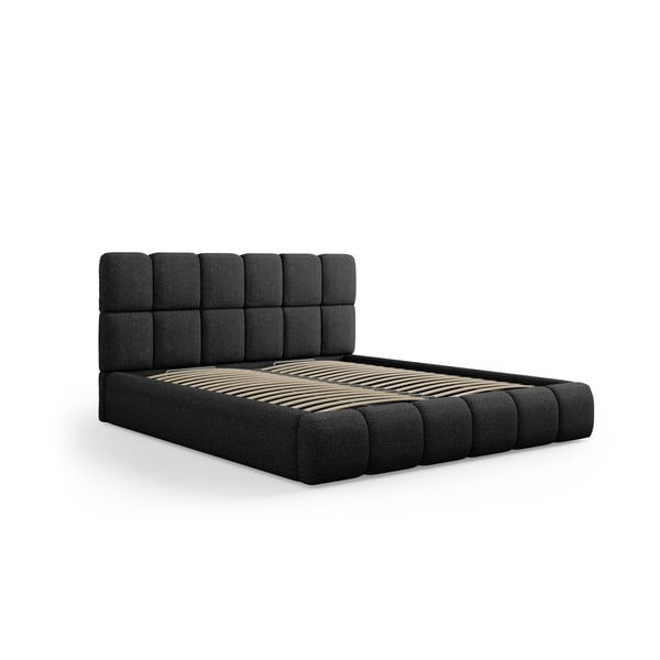 Crni tapecirani bračni krevet s prostorom za pohranu s podnicom 160x200 cm Bellis – Micadoni Home