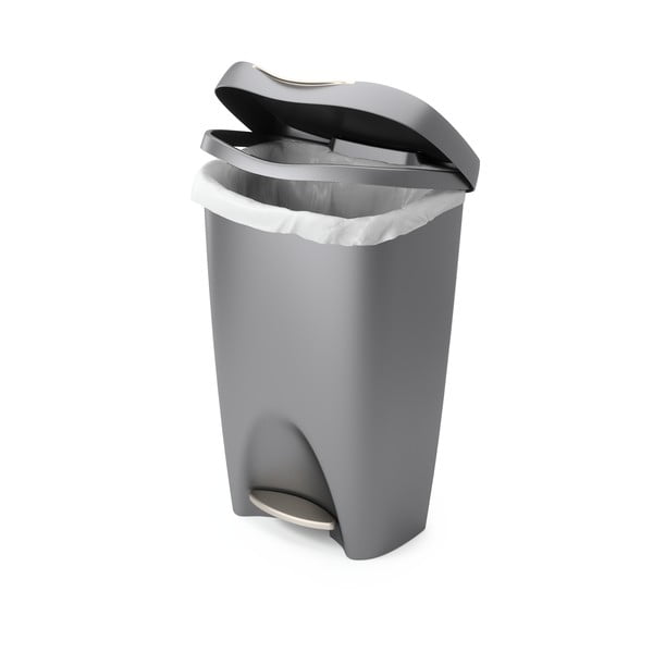 Siva plastična kanta za smeće s pedalom 50 l Brim – Umbra