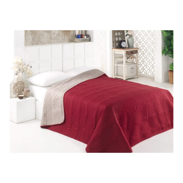 Sivo-crveni dvostrani prekrivač preko kreveta od mikrovlakana, 160 x 220 cm
