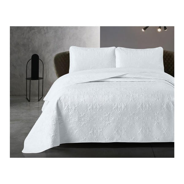 Bijeli pokrivač iz mikropercila s dvije jastučnice Dreamhouse Velvet Clara, 250 x 260 cm