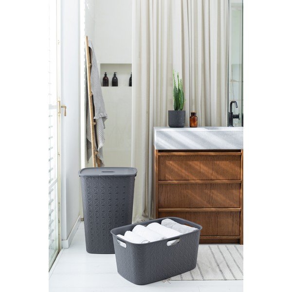 Tamno siva plastična košara za rublje 45 l Softex – Curver-image-1