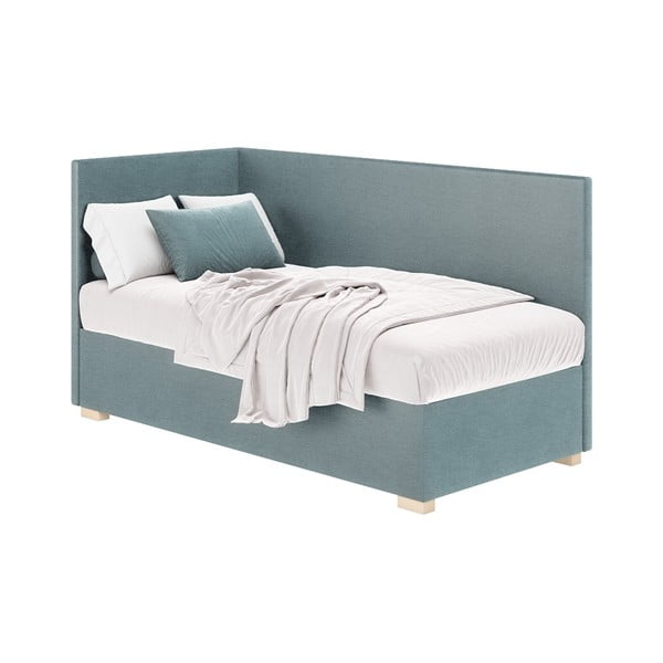 Plavi kutni dječji krevet s prostorom za pohranu s madracem 90x200 cm Flexi – Ghado-image-2