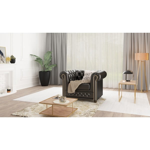 Crna fotelja od imitacije kože York - Ropez-image-1