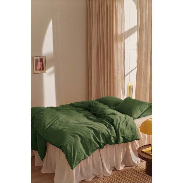 Zelena posteljina za krevet za jednu osobu od mješavine lana 150x200 cm Elly – Ellos Home-image-1