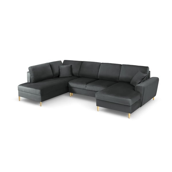 Tamno siva baršunasti sklopiva/s prostorom za odlaganje kutna garnitura (s lijevim kutom/u obliku slova "U") Kyoto – Cosmopolitan Design-image-1