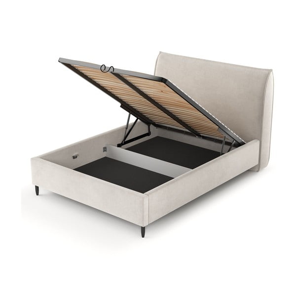 Krem tapecirani bračni krevet s prostorom za pohranu s podnicom 180x200 cm Shell – Maison de Rêve-image-3