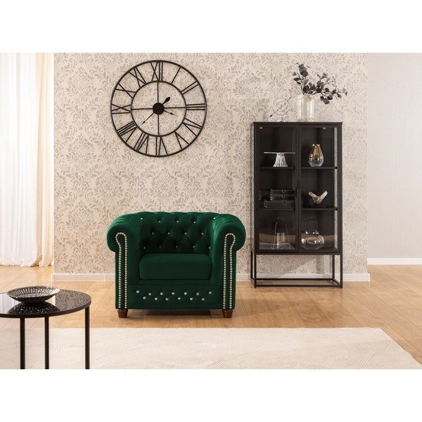 Zelena baršunasti chesterfield fotelja York Blik – Ropez-image-1