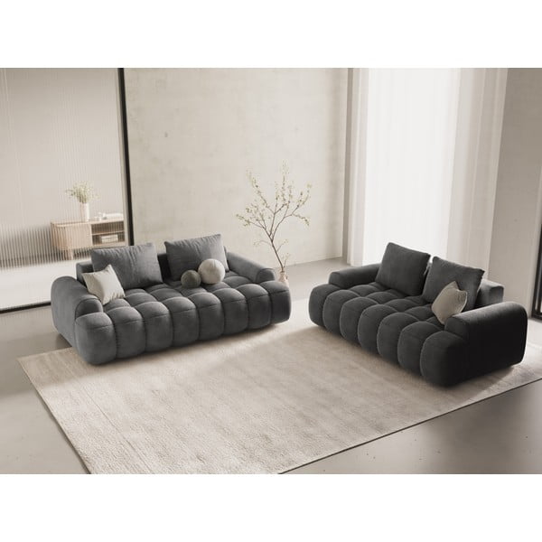 Siva baršunasti sofa 200 cm Linz – Cosmopolitan Design-image-1