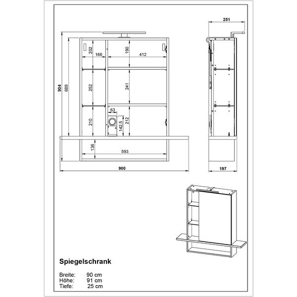 Tamno sivi viseći kupaonski ormarić s ogledalom u dekoru hrasta 90x91 cm Avellino - Germania-image-3