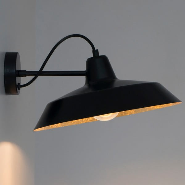 Crna zidna lampa s detaljima u boji zlata Sotto Luce Cinco Basic