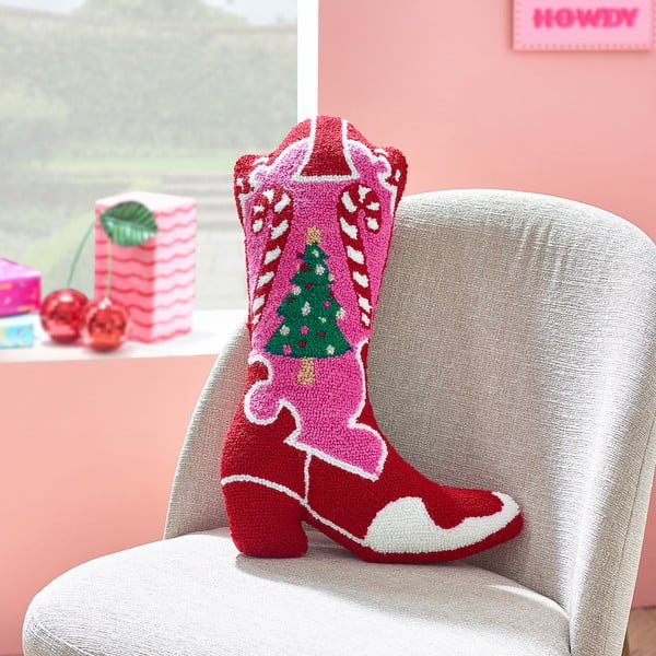 Ukrasni jastuk s božićnim motivom od boucle tkanine 48x35 cm Santa's Howdy Christmas Boot – Catherine Lansfield-image-1