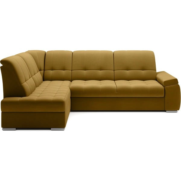 Žuta  baršunasti sklopiva/s prostorom za odlaganje kutna garnitura (s lijevim kutom/u obliku slova L) Sado – ELTAP