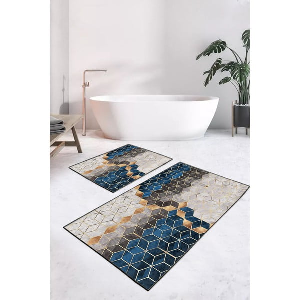 Plave/sive kupaonske prostirke u setu 2 kom 60x100 cm Optic – Mila Home-image-1