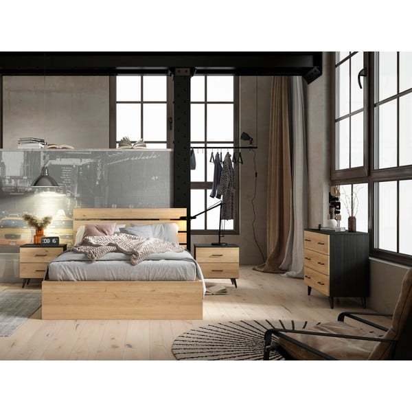 Crna/natur niska komoda u dekoru hrasta 80x72 cm Indus - Marckeric-image-4