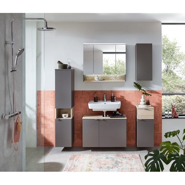 Sivi/u prirodnoj boji nizak/zidni kupaonski ormarić u dekoru bora 72x30 cm Quickset 394 – Pelipal-image-4