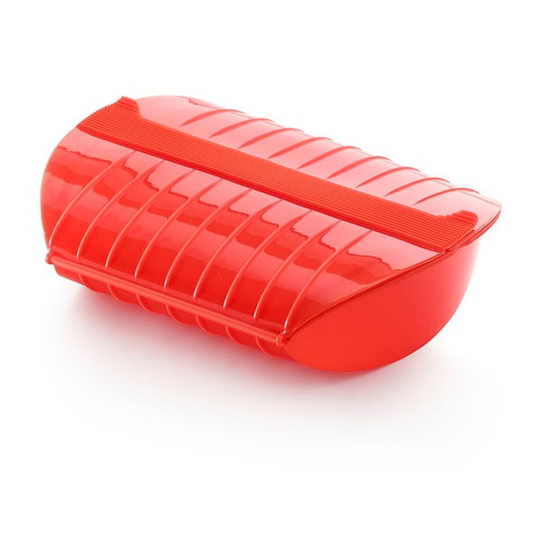 Crvena silikonska posuda s posudom za kuhanje na pari za 3-4 porcije Lékué Steam Case