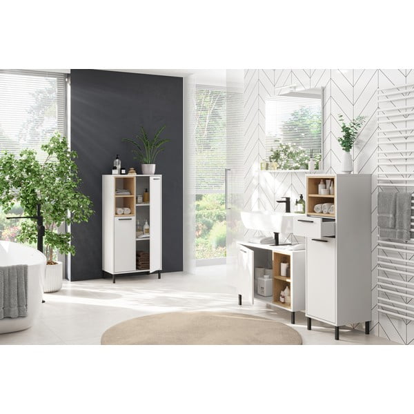 Bijeli visoki kupaonski ormarić u dekoru hrasta 34x118 cm Loria - Germania-image-4