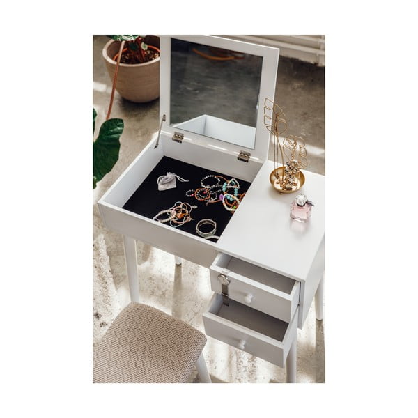 Bijeli toaletni stolić s ogledalom, odjeljkom za nakit i 2 ladice Chez Ro Beauty-image-2