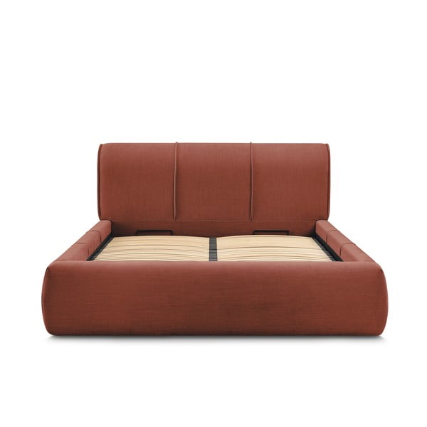 Narančasti tapecirani bračni krevet s prostorom za pohranu s podnicom 180x200 cm Vernon – Bobochic Paris-image-3