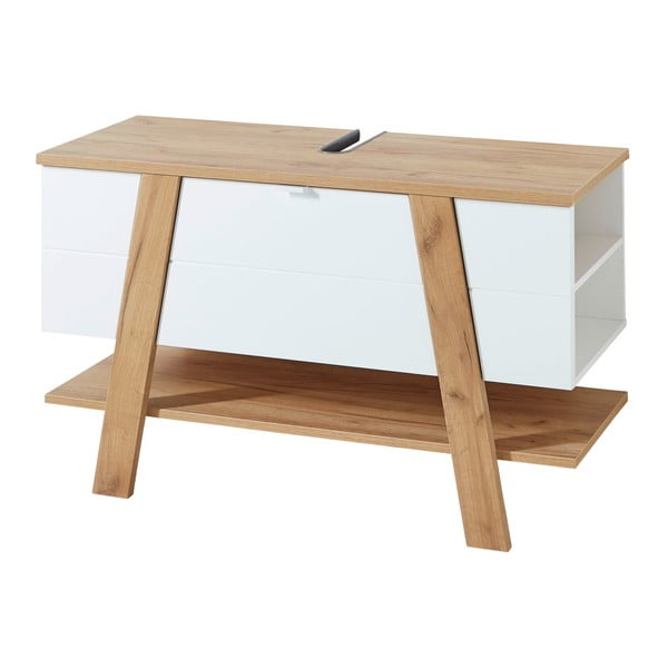 Bijeli ormarić za umivaonik u dekoru hrasta 111x67cm Novolino - Germania-image-2