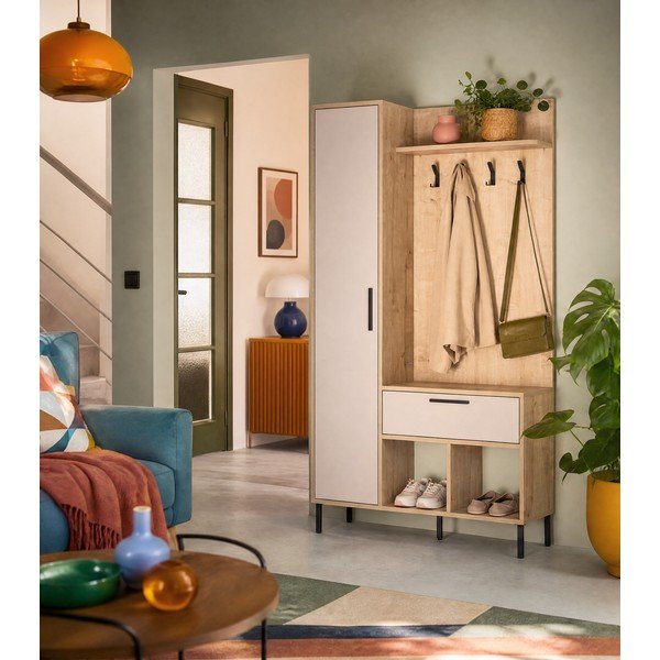 Krem/u prirodnoj boji set za hodnik u dekoru hrasta 108x195x35 cm Heidy – Marckeric-image-3