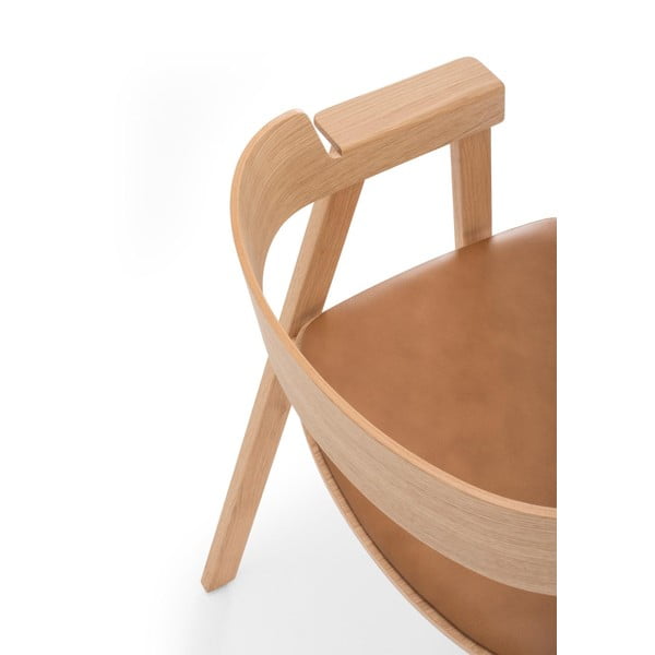 Smeđa/u prirodnoj boji kožna blagovaonska stolica s naslonima za ruke Flip – Gazzda-image-3