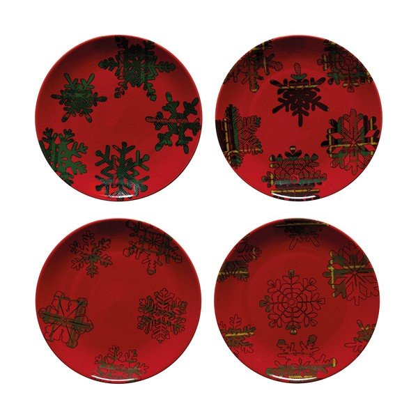 Set od 4 crveno-crna desertna tanjura od Casafina Snowflake zemljanog posuđa, ø 21,6 cm