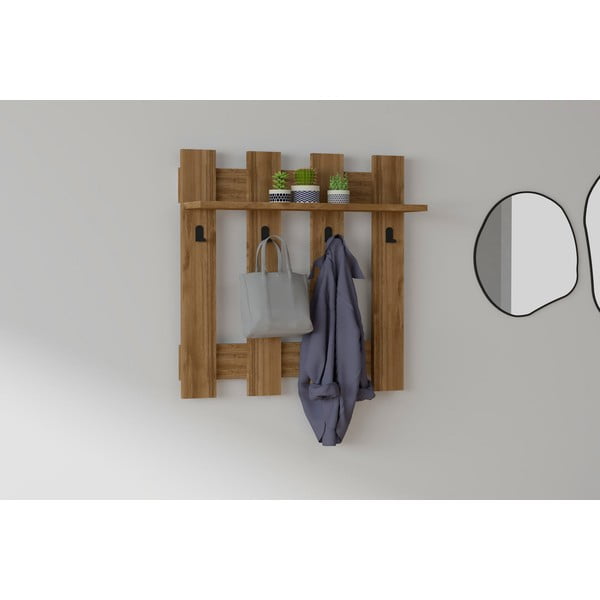 Tamnosmeđa zidna polica s 4 kukice Carina-image-1