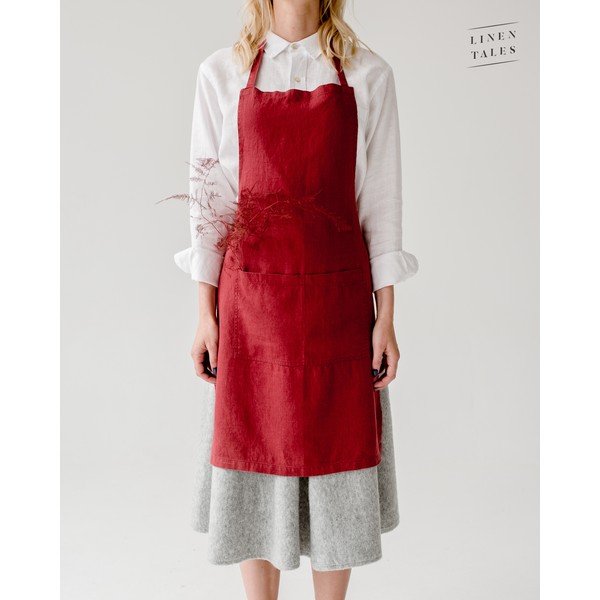Crvena lanena pregača Linen Tales Daily Apron, 80 x 55 cm