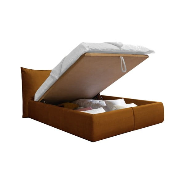 Oker žuto tapecirani bračni krevet s prostorom za pohranu s podnicom 180x200 cm Jade - Bobochic Paris-image-3