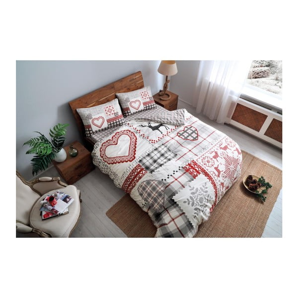 Posteljina s pamučnim flanelskim plahtama za krevet za jednu osobu Savina Red, 160 x 220 cm