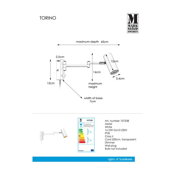 Bijela metalna zidna svjetiljka Markslöjd Torino-image-2